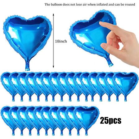 Metalize Parlak Mavi Kalp Şekilli Uçan Balon Folyo 18 İnç 45 Cm 25 Adet 