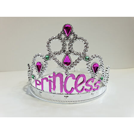 Gümüş Renk Prenses Yazılı Parti Tacı 60 cm 