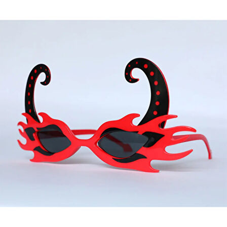 Siyah Boynuzlu Kırmızı Renk Alevli Parti Gözlüğü 21x10 cm 