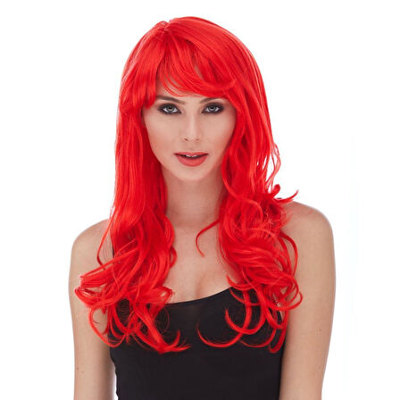 Kırmızı Renk Uzun Dalgalı Parti Peruğu 