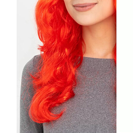 Kırmızı Renk Uzun Dalgalı Parti Peruğu 