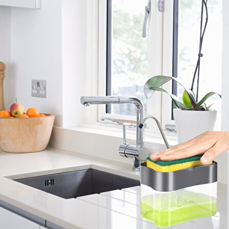 İkisi Bir Arada Basmalı Pratik Sıvı Sabunluk Pompası Ve Bulaşık Yıkama Süngeri Haznesi 