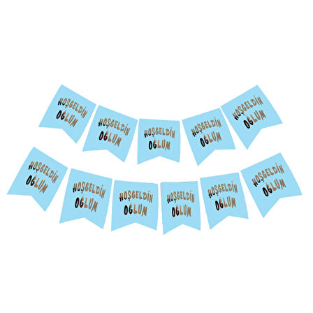 Hoşgeldin Oğlum Yazılı Mavi Üzeri Gümüş Yeni Doğan Bebek Doğum Süsü Afiş Bayrak Flama 2.2 Metre 