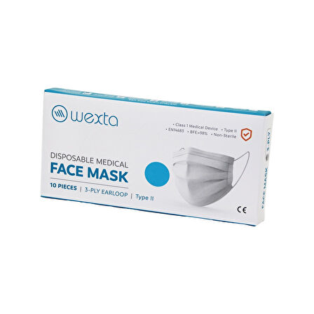 WEXTA BEYAZ 3 KATLI MEDİKAL CERRAHİ YÜZ MASKESİ 10PCS x 24 = 240 ADET 