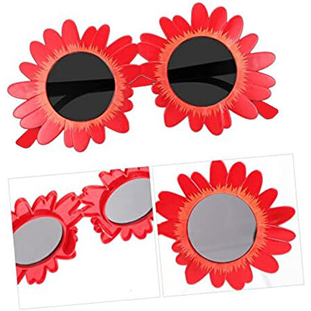 Kırmızı Renk Papatya Şekilli Parti Gözlüğü 18x10 cm 