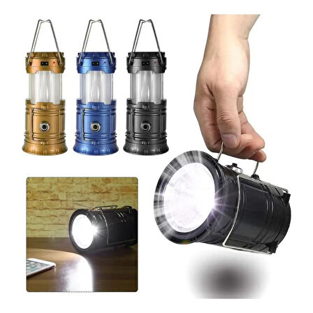 Avcı Feneri Kamp Lambası Şarjlı USB Girişi Solar 