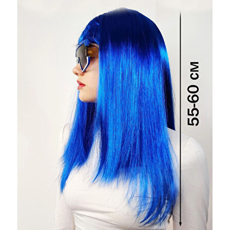 Mavi Renk Uzun Parti Peruğu 