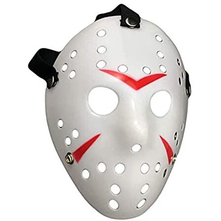 Beyaz Renk Kırmızı Çizgili Tam Yüz Hokey Jason Maskesi Hannibal Maskesi 