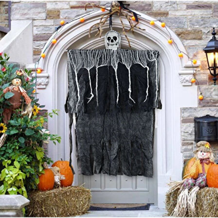 Ürpertici Kuru Kafa Korku Hayalet Saçaklı Dekor 90x50 cm 