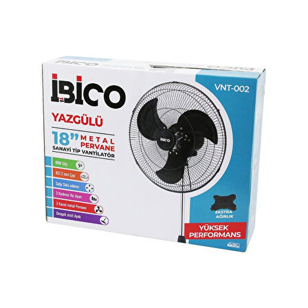 18 İNÇ 45.7CM SANAYİ TİPİ AYAKLI VANTİLATÖR 3 KADEME HIZ - 3 METAL KANAT 80W 140CM YÜKSEKLİK VNT-002 