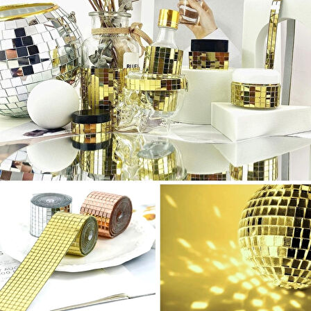 1 Metre Uzunluğunda Gold Renk Aynalı Mozaik Taşlı Dekor Bandı 4 cm x 1 mt 