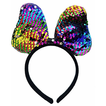 Renk Değiştiren Pullu Payetli Fiyonk Parti Tacı Rengarenk Gümüş Renk 20x16 cm 