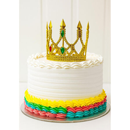 Altın Işıltılı İnce Pasta Tacı Pasta Üstü Taç Plastik Malzeme 8x8 Cm 