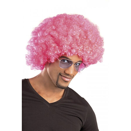 Pembe Renk Kıvırcık Afro Bonus Peruk 