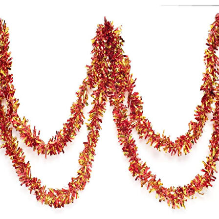 Kırmızı Altın Renk 4 Cm Genişlik Garland Çift Renk Sim Süs 180 Cm 