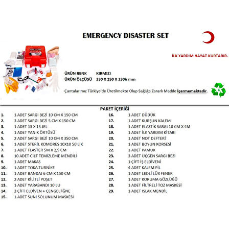 Büyük Boy Acil Afet Seti Deprem Yardım Seti 