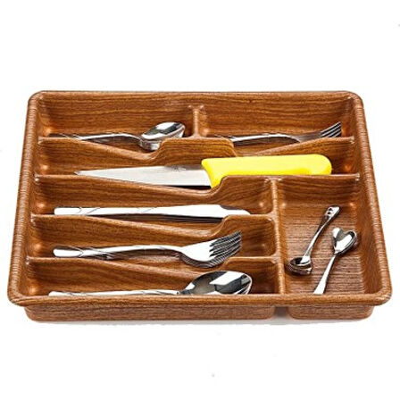 Küçük - Ahşap Renk - 7 Bölmeli Çekmece İçi Kaşıklık 36x32cm 