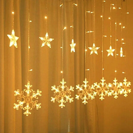 GÜN IŞIĞI - KAR TANE 3MT - FİŞLİ EKLEMELİ - FONKSİYONLU LUX SARKIT PERDE LED - DEKOR LAMBA (5381)