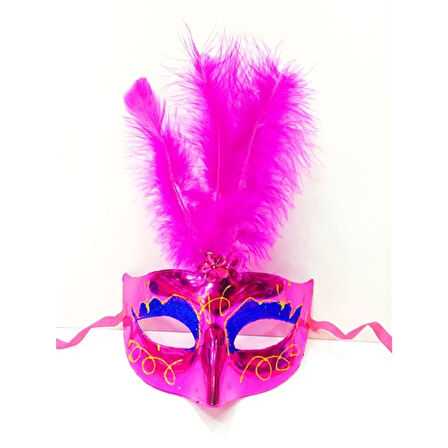 Renkli Tüylü Venedik Parti Maskesi Karışık Renk 12 Adet 