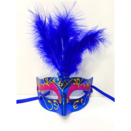 Renkli Tüylü Venedik Parti Maskesi Karışık Renk 12 Adet 