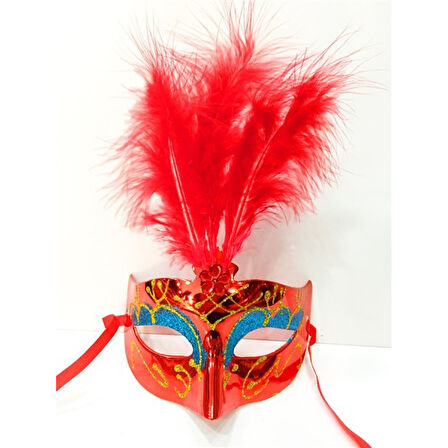 Renkli Tüylü Venedik Parti Maskesi Karışık Renk 12 Adet 