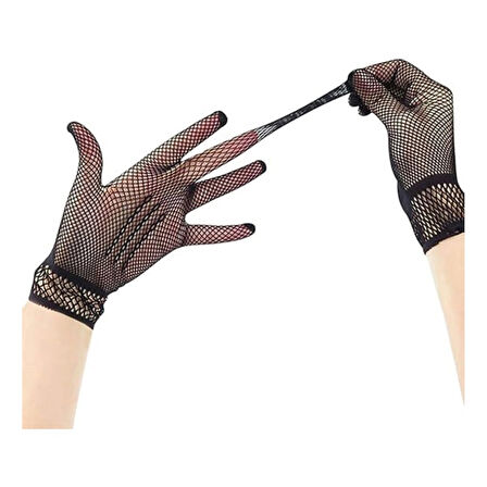 Siyah Renk Likralı File Eldiven Parmaklı Örgü Eldiven Yetişkin Boy 