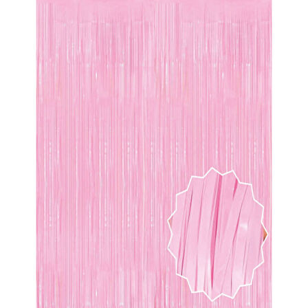 Soft Pembe Püsküllü Kapı Perdesi - Parti, Baby Shower, Cinsiyet Partisi 1x2 m 