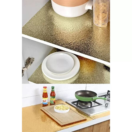 2 Metre Kendinden Yapışkanlı Silinebilir Mutfak Tezgah Üstü Sticker Folyo Gold Renk 