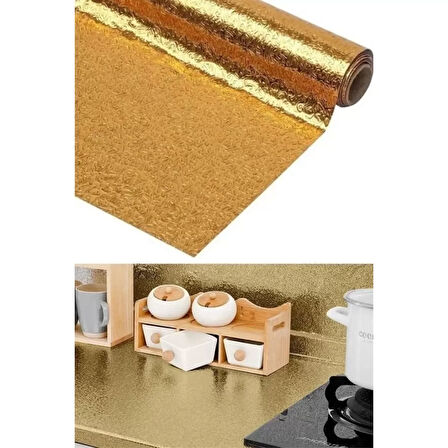 2 Metre Kendinden Yapışkanlı Silinebilir Mutfak Tezgah Üstü Sticker Folyo Gold Renk 