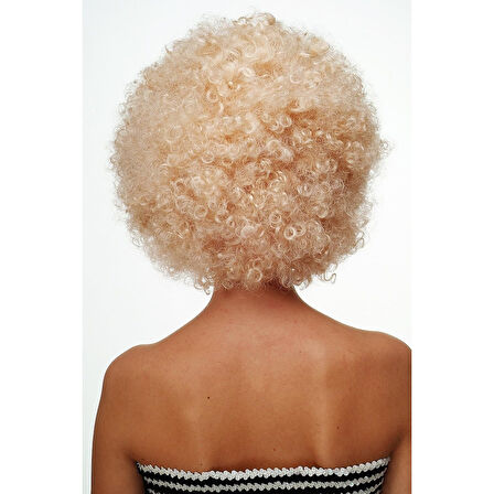 Altın Renk Kıvırcık Afro Bonus Peruk Saç Parti Peruğu Platin Gold 