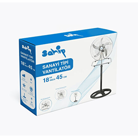 3İN1 KULLANIM 18 İNÇ 45 CM SANAYİ TİPİ AYAKLI VANTİLATÖR 5-METAL PERVANE 3-KADEME HIZ 75WY:150CM FAN 