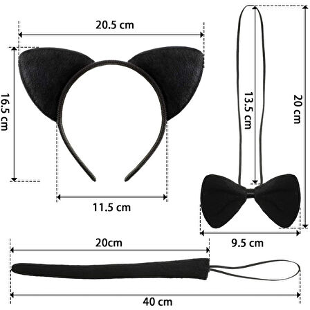 Kedi Kostüm Taç Kuyruk Papyon Seti 1 Adet 