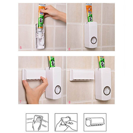 Otomatik Diş Macunu Sıkacağı Ve 5 Adet Diş Fırası Tutacağı Diş Fırçalığı 