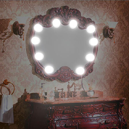 Nostalji Hollywood Tarzı 10&apos;lu Makyaj Masası Aynası Beyaz Led Işıklı Lamba Usb 