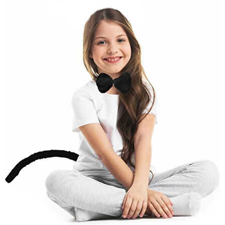 Peluş Siyah Renk Kuyruk Ve Papyon Yetişkin Çocuk Uyumlu 