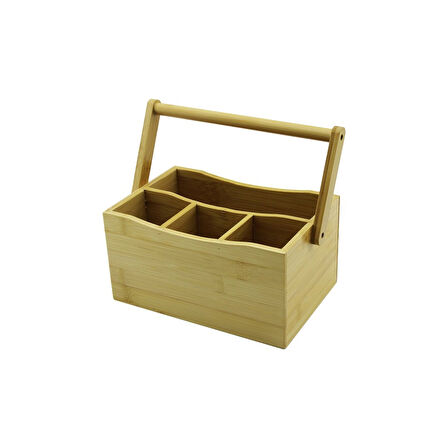 Taşıma Kulplu - 3+1 Bölmeli   Tezgah Üstü  Bambu - Ahşap Kaşıklık 