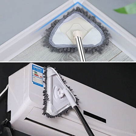 Teleskopik Saplı 150 Cm Üçgen Mop Cam Duvar Tavan Fayans Parke Temizleyici Mop 