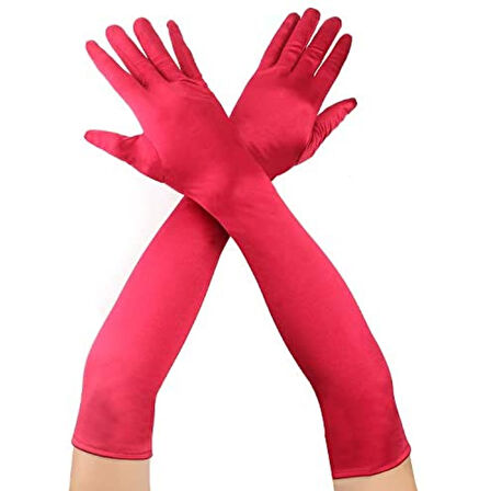 Kırmızı Renk Dirseğe Kadar Uzun Kumaş Eldiven 40 Cm 