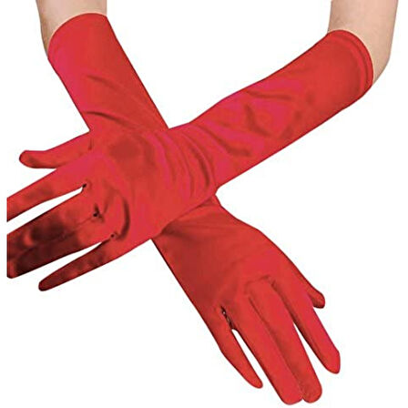 Kırmızı Renk Dirseğe Kadar Uzun Kumaş Eldiven 40 Cm 