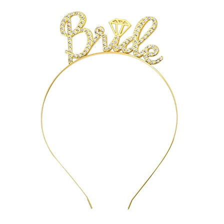 Altın Renkli Taşlı “Bride” Gelin Tacı – El Yazısı Yazı Tipiyle 