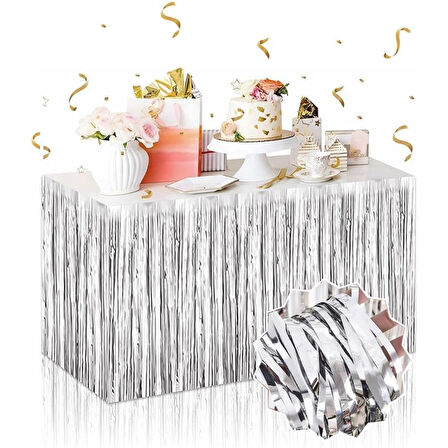 Gümüş Metalize Masa Eteği 275x75 cm – Kendinden Yapışkanlı 