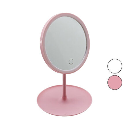 Yuvarlak 7 İnç Ledli - Usb Şarjlı Makyaj Aynası 90°takılık Sepetli Ayak Renkli Pls 17.5cm 