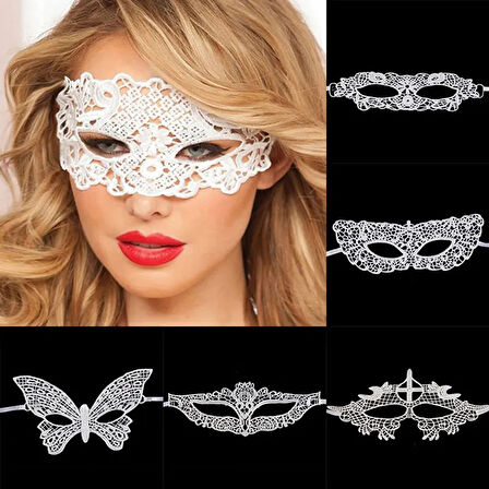 Beyaz Renk Dantel Kesim Dantel İşlemeli Balo Parti Maskesi 1 No 