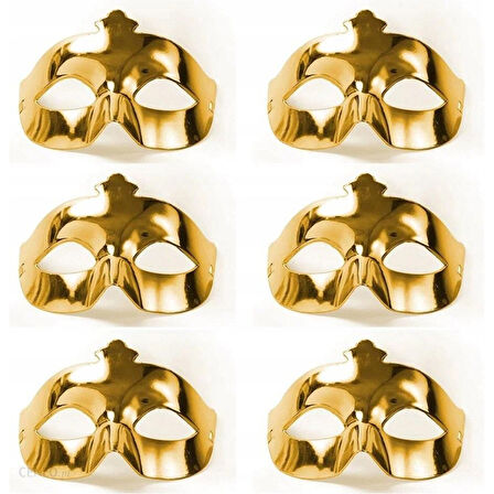 Altın Metalize Renk Düz Balo Parti Maskesi 6 Adet 