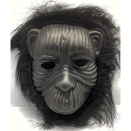 Siyah Renk Eva Goril Maskesi - Siyah Peluşlu Tüylü Orangutan Maskesi 