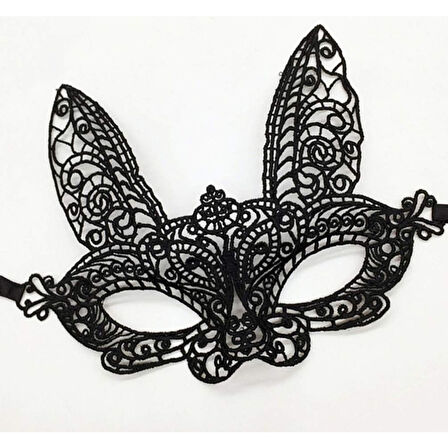Siyah Renk Dantel Kesim Dantel İşlemeli Balo Parti Maskesi 7 No 