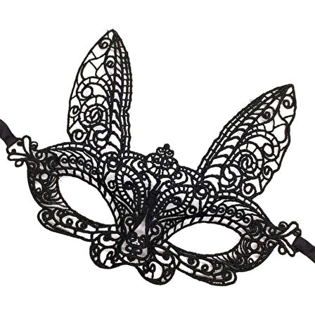 Siyah Renk Dantel Kesim Dantel İşlemeli Balo Parti Maskesi 7 No 