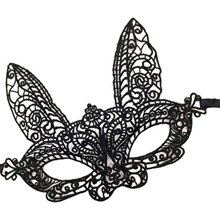 Siyah Renk Dantel Kesim Dantel İşlemeli Balo Parti Maskesi 7 No 