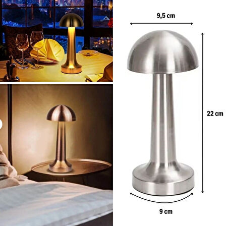 Mantar Model Silver Renk Şarjlı Dokunmatik 3 Renkli Led Masa Lambası 