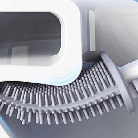 Duvara Monte Edilebilir Kapaklı Askılı Klozet Yumuşak Silikon Başlıklı Tuvalet Fırçası Seti 